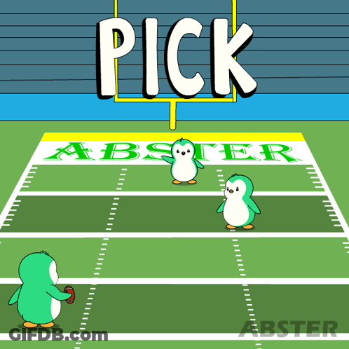 A Cartoon Of Penguins On A Football Field That Says Pick GIF