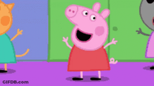 A Cartoon Of Peppa Pig Standing Next To A Cat And A Mouse GIF