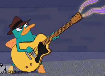 A Cartoon Of Perry The Platypus Holding A Guitar GIF