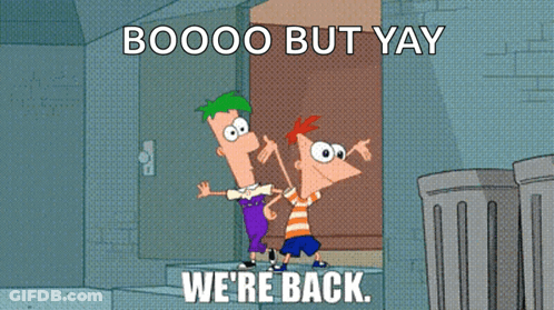 A Cartoon Of Perry The Platypus Saying Booo But Yay We 'Re Back GIF