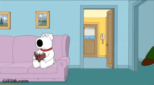 A Cartoon Of Peter Griffin And Brian Sitting On A Couch GIF