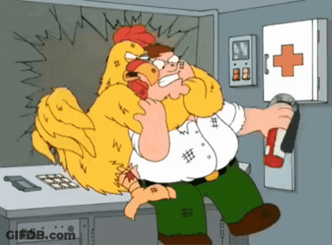 A Cartoon Of Peter Griffin Holding A Chicken In His Arms GIF