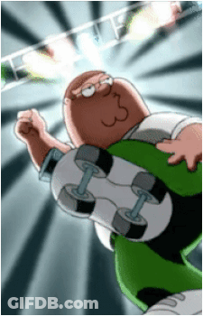 A Cartoon Of Peter Griffin Holding A Green Skateboard GIF