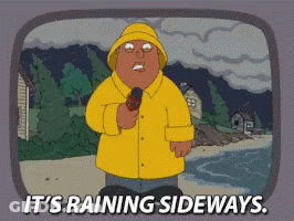 A Cartoon Of Peter Griffin Holding A Microphone Says It 'S Raining Sideways GIF