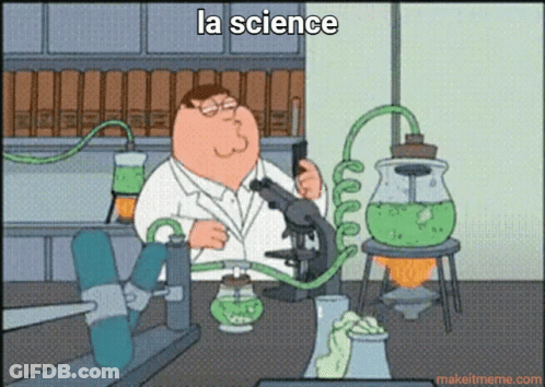 A Cartoon Of Peter Griffin In A Lab Looking Through A Microscope With The Caption La Science GIF