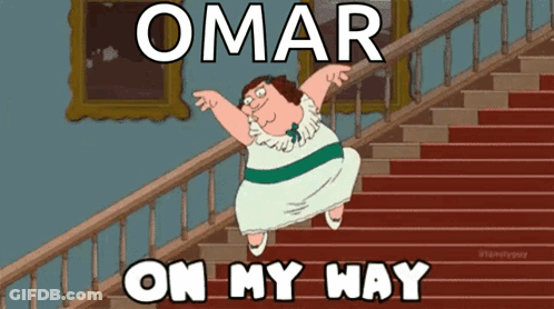 A Cartoon Of Peter Griffin On A Set Of Stairs With Omar On My Way GIF