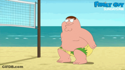 A Cartoon Of Peter Griffin On The Beach With The Words Family Guy Sundays On The Bottom GIF