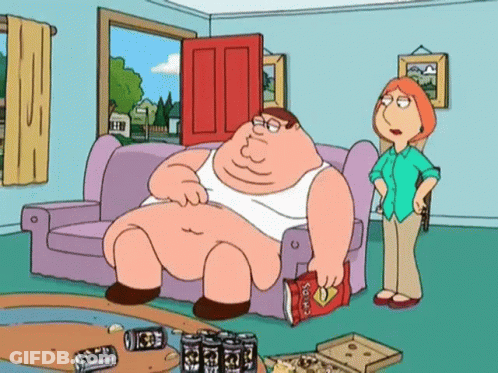 A Cartoon Of Peter Griffin Sitting On A Couch Next To Lois Griffin GIF