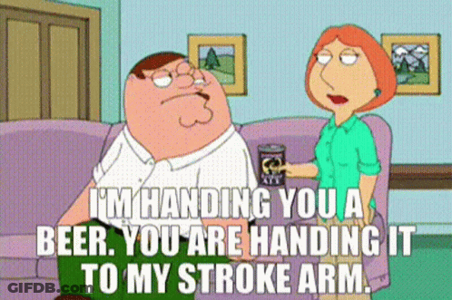 A Cartoon Of Peter Griffin Sitting On A Couch Talking To A Woman Holding A Beer GIF