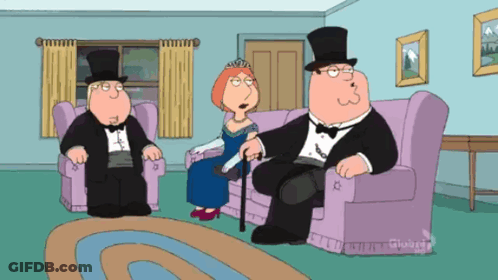 A Cartoon Of Peter Griffin Sitting On A Couch With Two Other People GIF