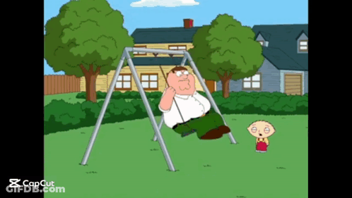 A Cartoon Of Peter Griffin Sitting On A Swing While Stewie Looks On GIF