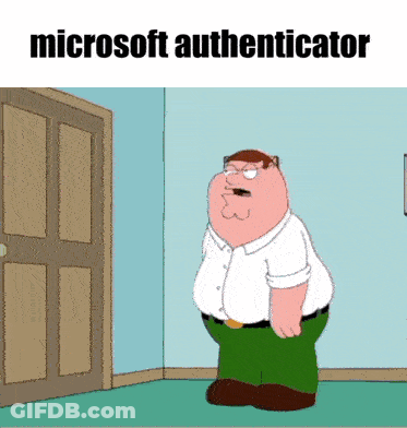 A Cartoon Of Peter Griffin Standing In Front Of A Door With The Words " Microsoft Authenticator " Above Him GIF