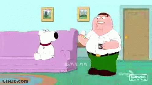 A Cartoon Of Peter Griffin Standing Next To A Dog . GIF