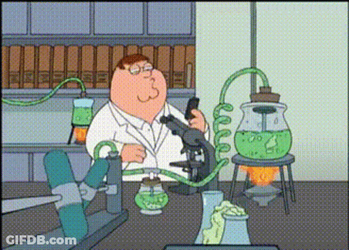 A Cartoon Of Peter Griffin Using A Microscope In A Laboratory GIF