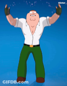 A Cartoon Of Peter Griffin With His Arms Outstretched Against A Blue Sky GIF