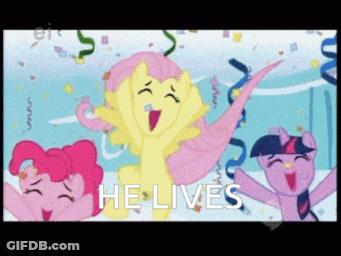 A Cartoon Of Pinkie Pie Twilight Sparkle And Fluttershy With The Words He Lives Below Them GIF