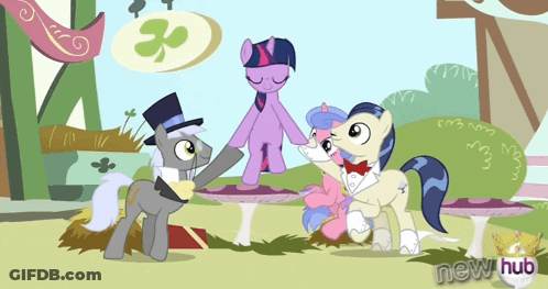 A Cartoon Of Ponies With The Words New Hub On The Bottom Left GIF