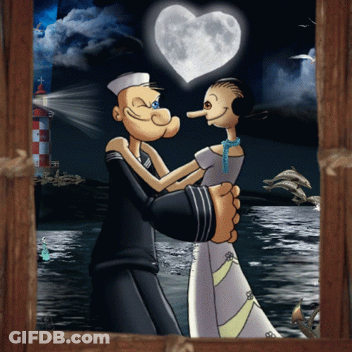 A Cartoon Of Popeye And Obama Hugging With A Heart In The Background GIF