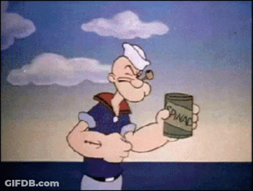 A Cartoon Of Popeye Holding A Can Of Manna GIF