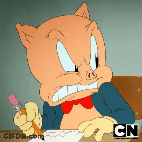 A Cartoon Of Porky Pig Holding A Pencil With Cn Cartoon Network On The Bottom GIF