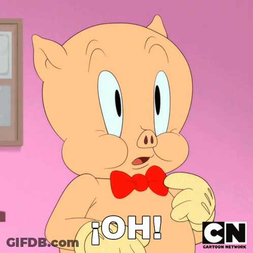 A Cartoon Of Porky Pig With A Red Bow Tie Says Oh GIF