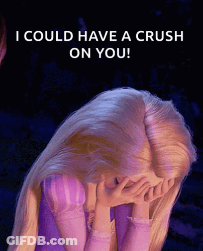 A Cartoon Of Rapunzel Covering Her Face With Her Hands With A Caption That Says I Could Have A Crush On You GIF