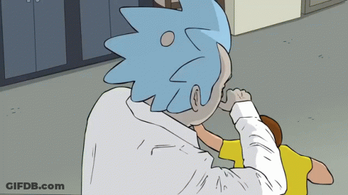 A Cartoon Of Rick And Morty Fighting With A Hand On Their Face GIF