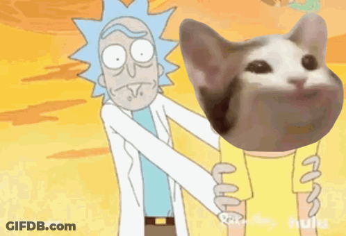 A Cartoon Of Rick And Morty Holding A Cat In Their Arms GIF