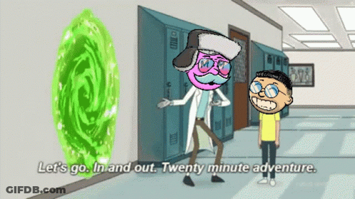 A Cartoon Of Rick And Morty Saying " Let 'S Go In And Out Twenty Minute Adventure " GIF