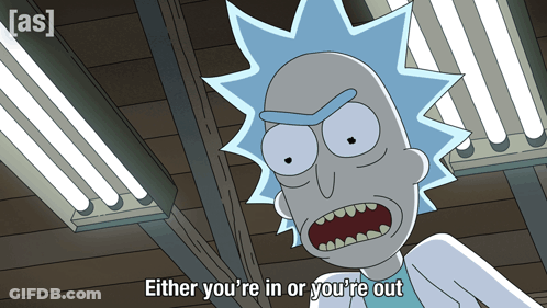 A Cartoon Of Rick And Morty Says Either You 'Re In Or You 'Re Out GIF