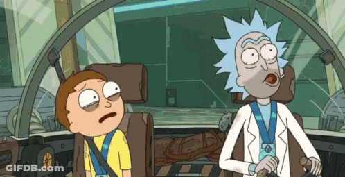 A Cartoon Of Rick And Morty Sitting In A Cockpit GIF