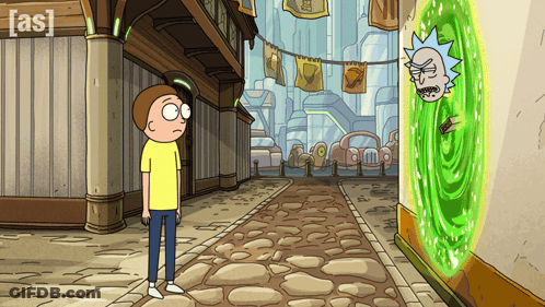 A Cartoon Of Rick And Morty Standing Next To Each Other GIF
