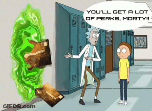 A Cartoon Of Rick And Morty Talking About Perks And Morty GIF
