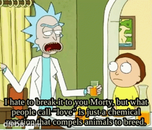 A Cartoon Of Rick And Morty With A Quote About Love GIF