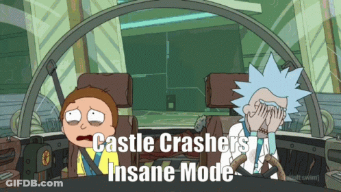A Cartoon Of Rick And Morty With The Words Castle Crashers Insane Mode Above Them GIF