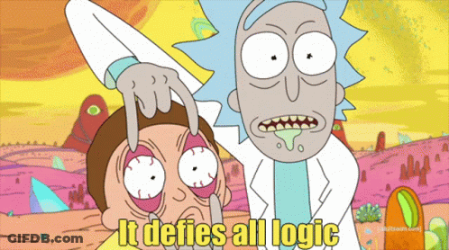 A Cartoon Of Rick And Morty With The Words It Defies All Logic Below Them GIF