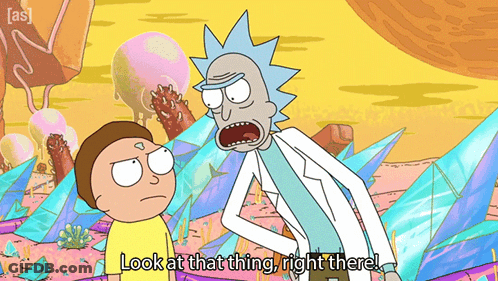 A Cartoon Of Rick And Morty With The Words Look At That Thing Right There GIF