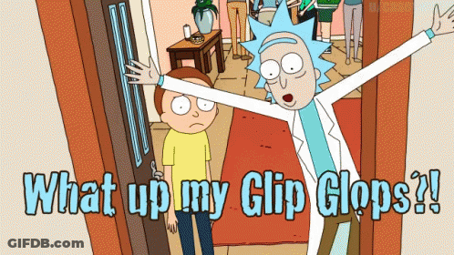 A Cartoon Of Rick And Morty With The Words What Up My Clip Glops GIF