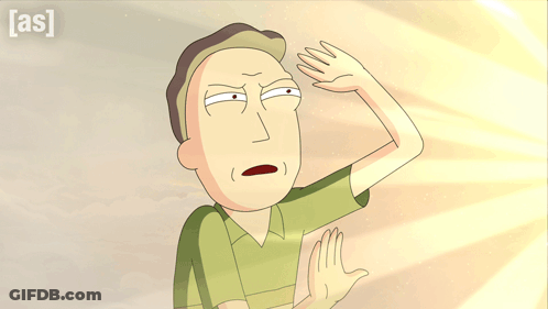 A Cartoon Of Rick From Rick And Morty Covering His Face From The Sun With His Hand GIF
