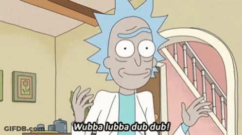 A Cartoon Of Rick From Rick And Morty Says " Wubba Lubba Dub Dub " GIF
