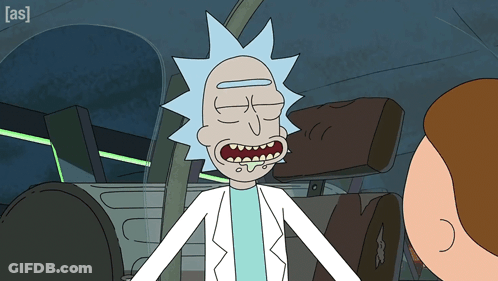 A Cartoon Of Rick From Rick And Morty Talking To A Man GIF