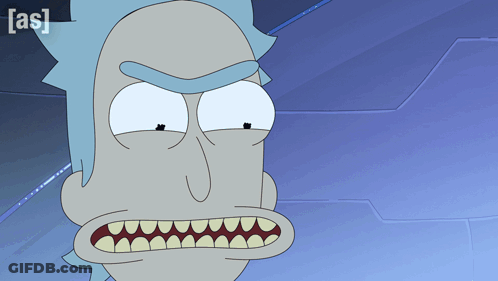 A Cartoon Of Rick From Rick And Morty With The Words [ As ] Above Him GIF