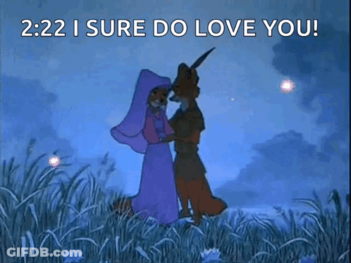 A Cartoon Of Robin Hood And Robin Hood Dancing In A Field With The Words 2:22 I Sure Do Love You GIF