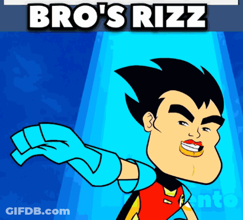 A Cartoon Of Robin With The Words Bro 'S Rizz Behind Him GIF