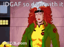 A Cartoon Of Rogue From The X-Men With The Words Idgaf So Deal With It Above Her GIF