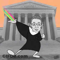A Cartoon Of Ruth Bader Ginsburg In Front Of The Supreme Court GIF