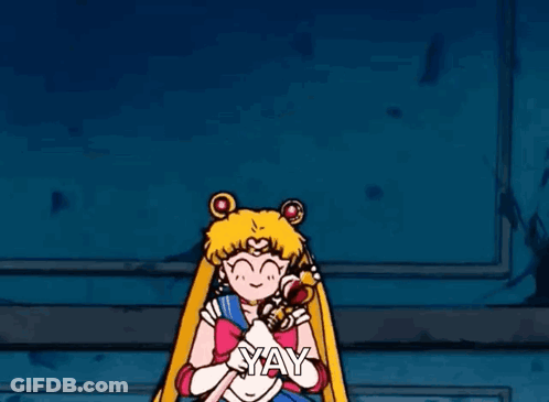 A Cartoon Of Sailor Moon Is Kneeling Down And Holding A Wand And Saying Yay . GIF