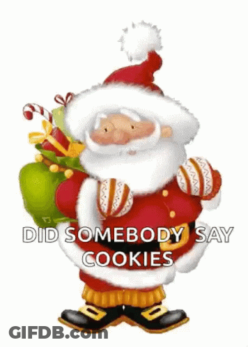 A Cartoon Of Santa Claus Holding A Bag Of Candy Canes And Cookies . GIF