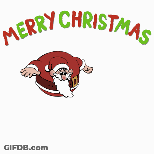 A Cartoon Of Santa Claus Laying On His Back With The Words Merry Christmas Behind Him GIF