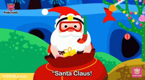 A Cartoon Of Santa Claus Says " Santa Claus " On The Bottom GIF